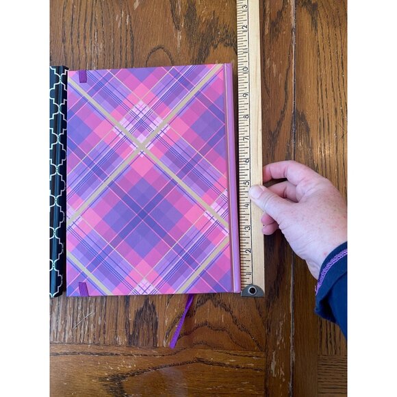 Set Of 2 Hardcover Lined Journals Pink Plaid & Black Geometric Design 8.5"x11" - Picture 3 of 5
